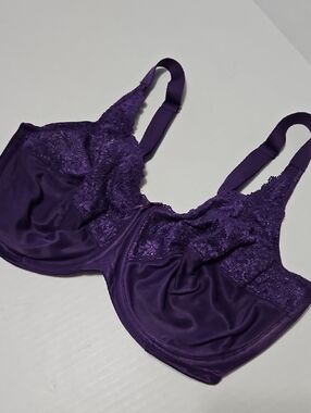 Lilyette Deep Purple Lace-Trim Unlined Underwire Bra Size 38DD
